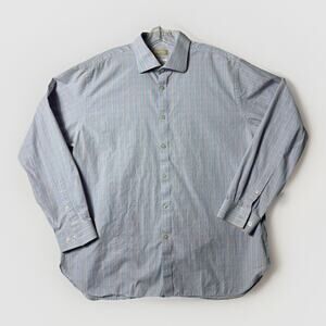 MICHAEL KORS Mens Button up Long Sleeve Shirt Size XL Blue windowpane Plaid READ